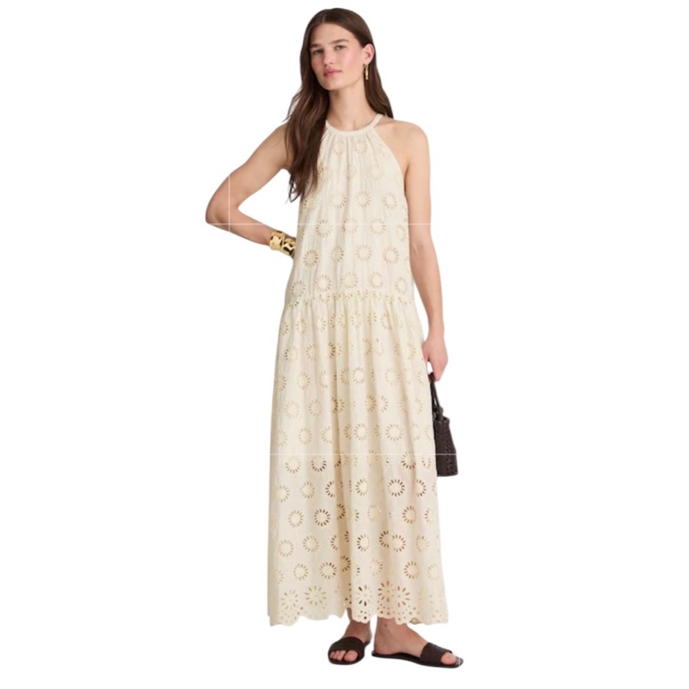 NEW MADEWELL Embroidered Drop-Waist Maxi Dress Cream Floral Eyelet Size Medium